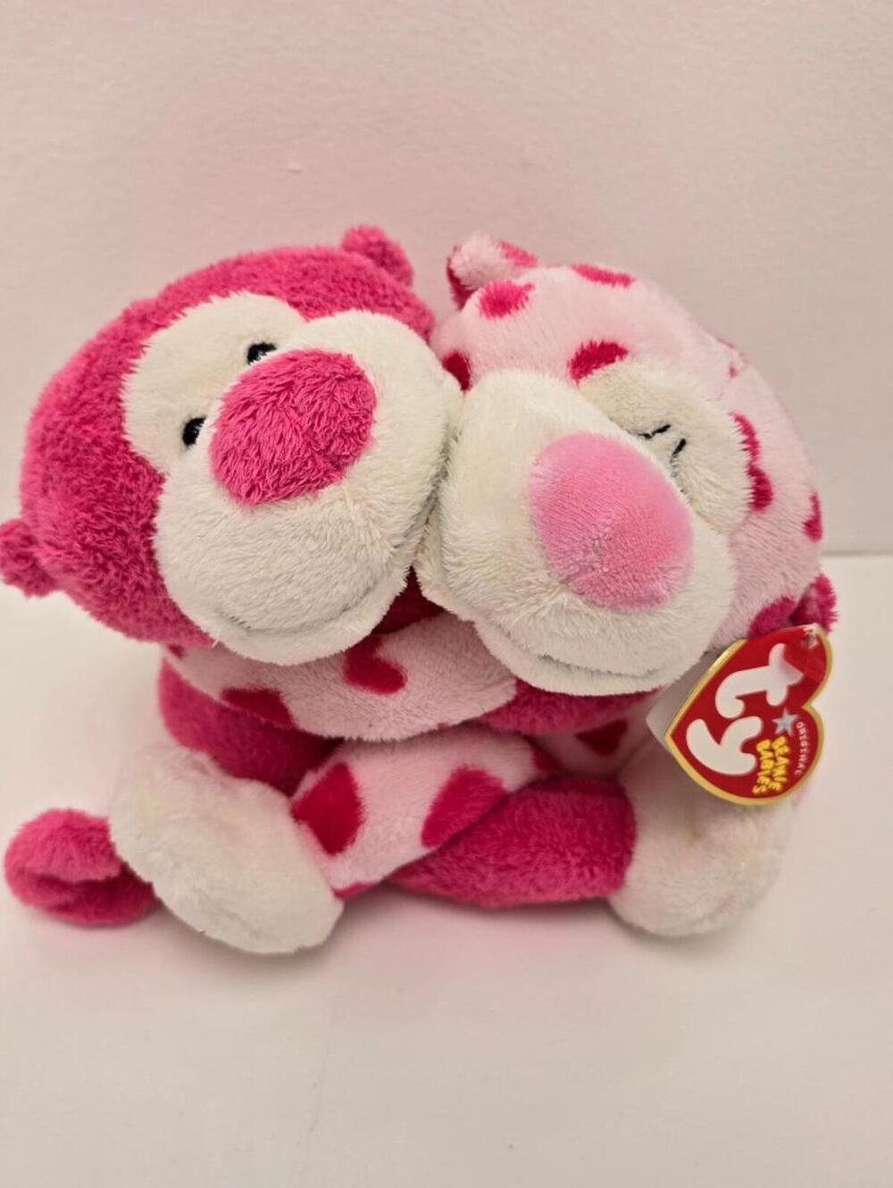 Ty Beanie Baby “Romeo & Juliet” the Pink Hugging Attached Monkeys (6 inch)